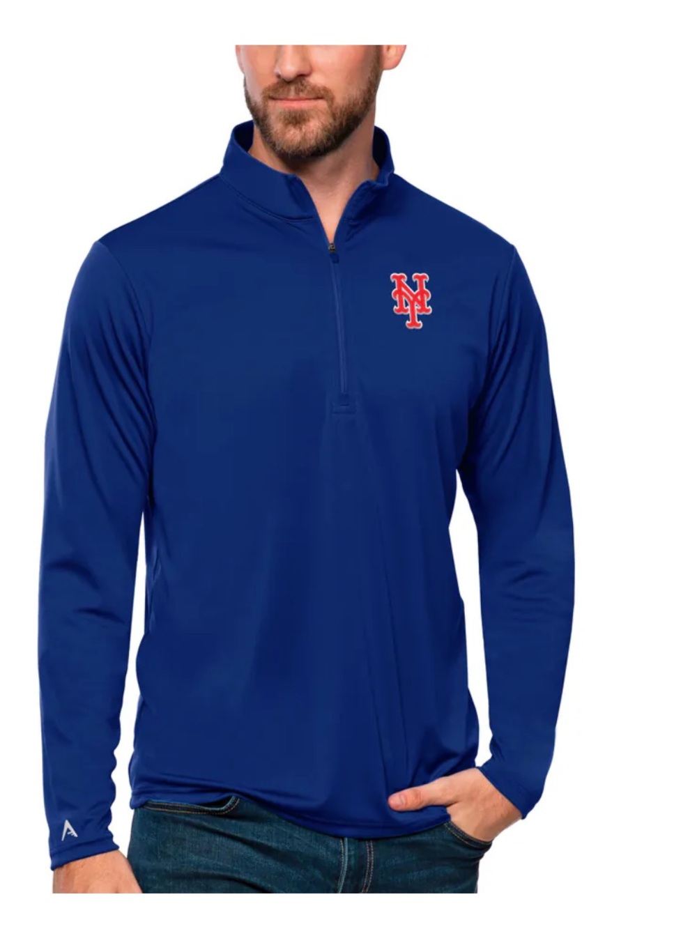 Antigua Tribute Pullover Quarter Zip Mens Medium Royal Blue MLB NY Mets